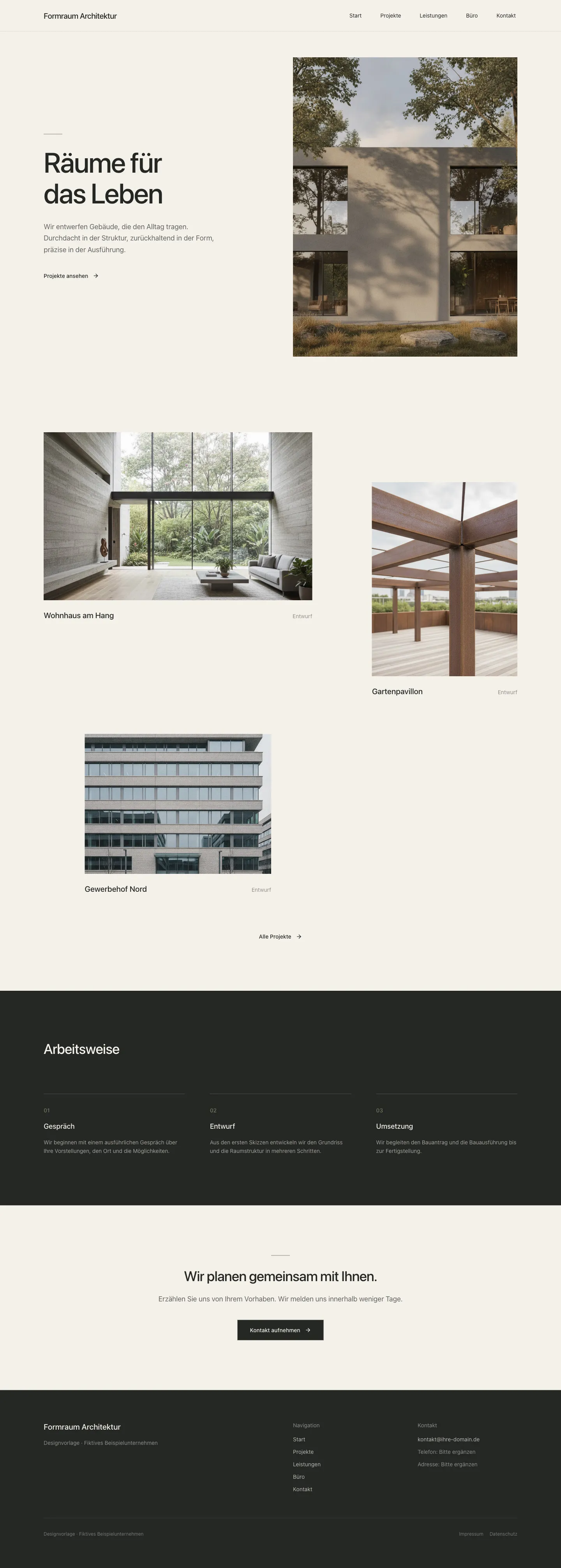 Startseite der Vorlage Formraum Architektur für Architekturbüros