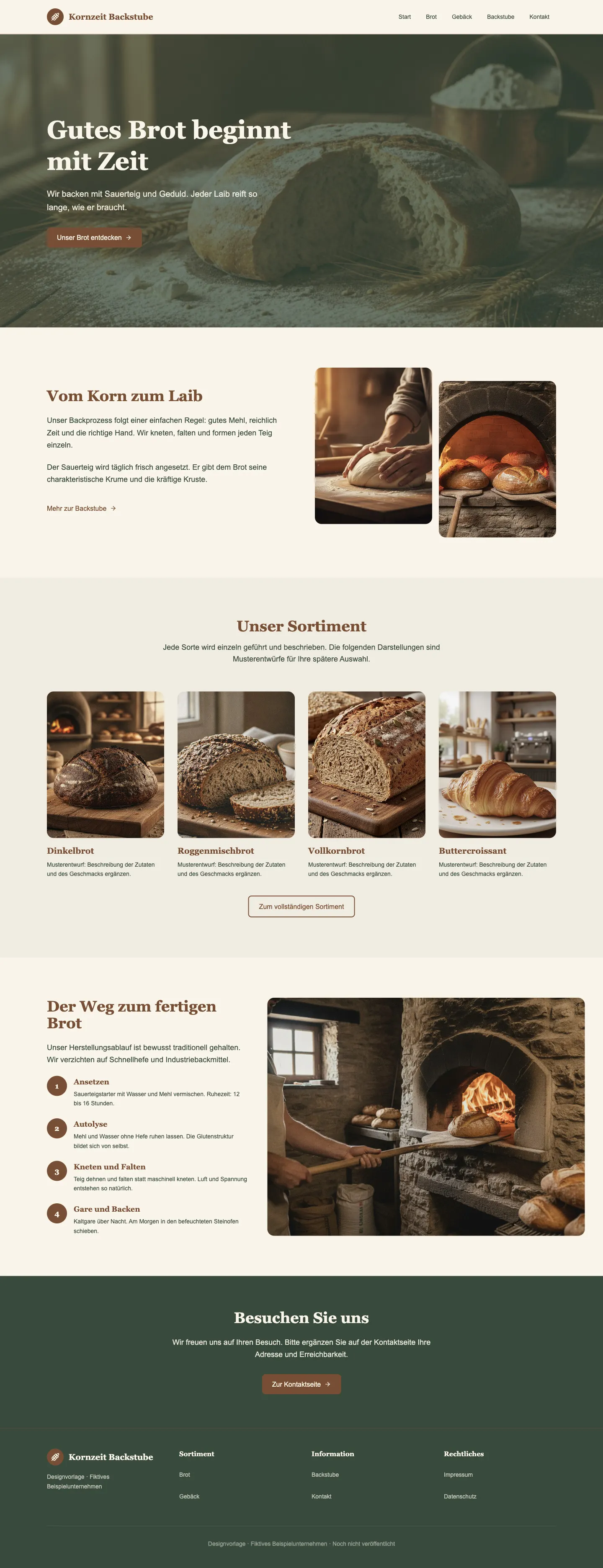 Kornzeit Backstube: Website-Vorlage für Bäckereien