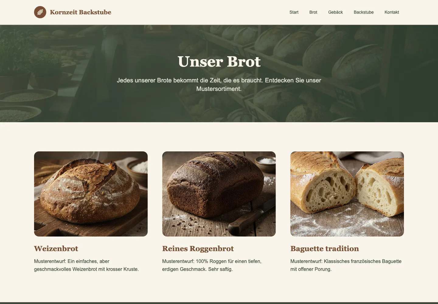 Kornzeit Backstube: Unterseite Unser Brot