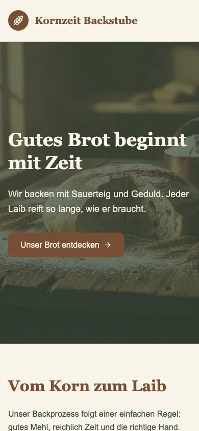 Kornzeit Backstube auf dem Smartphone