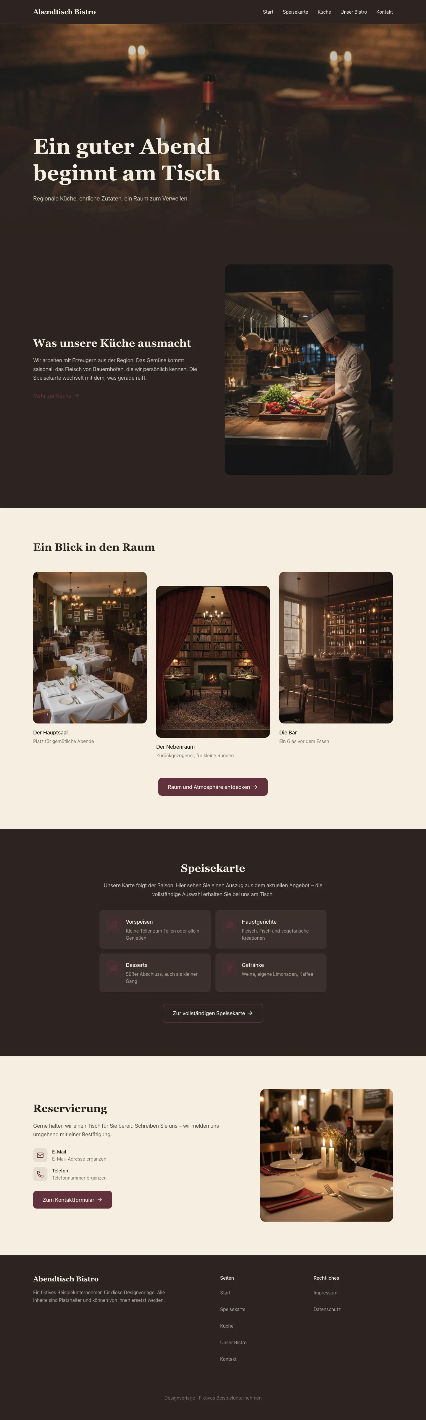 Abendtisch Bistro: Website-Vorlage für Restaurants und Bistros