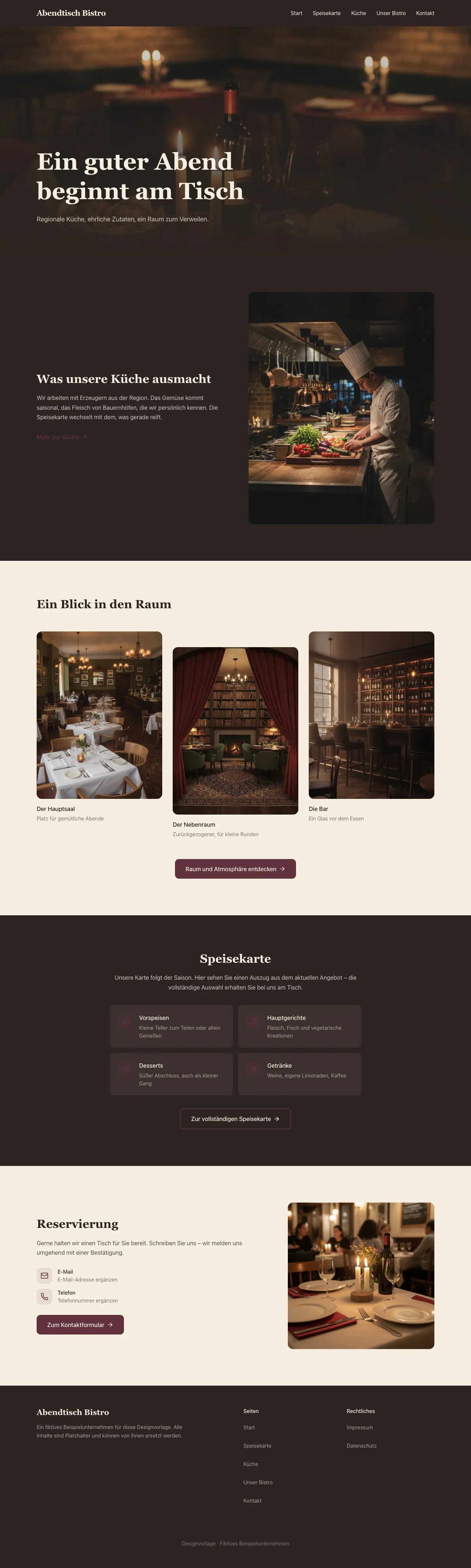 Startseite der Vorlage Abendtisch Bistro für Restaurants und Bistros