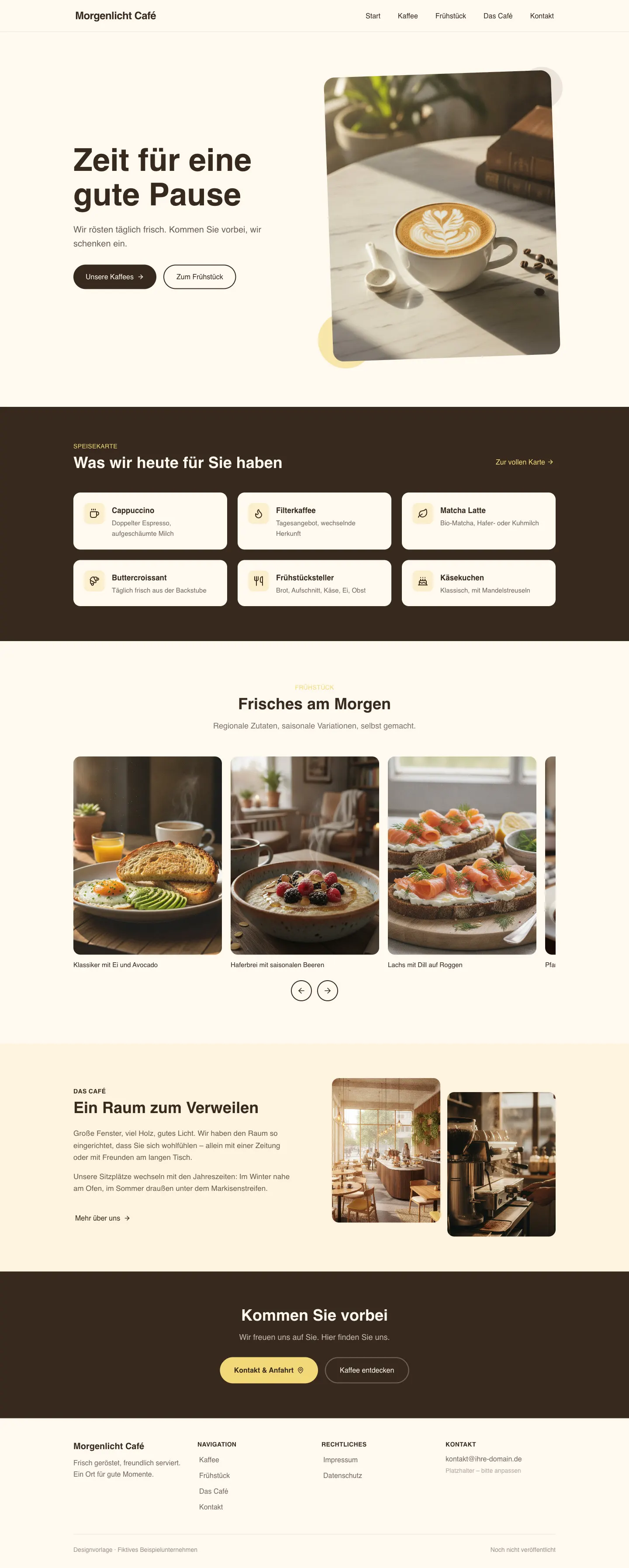 Morgenlicht Café: Website-Vorlage für Cafés