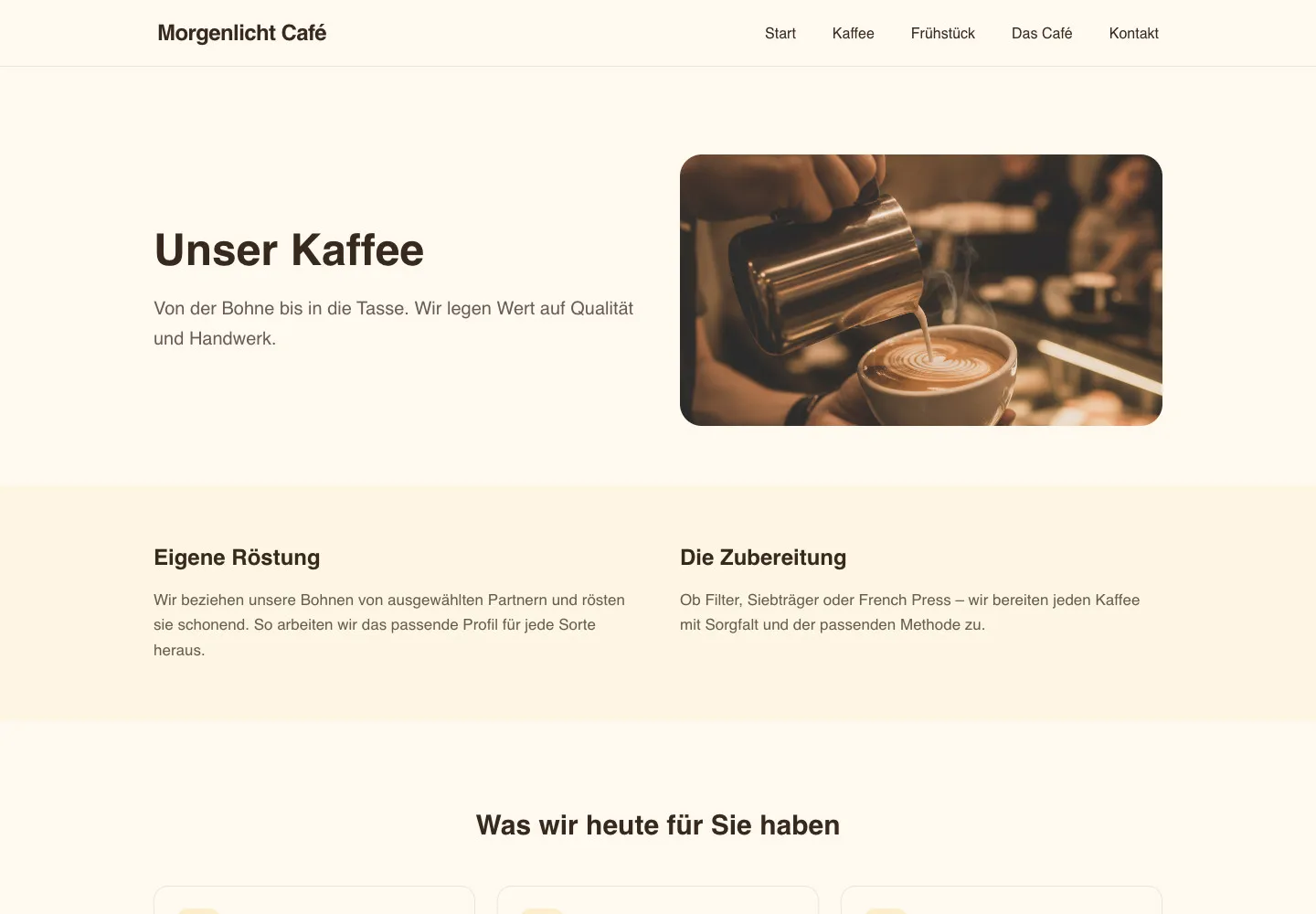 Morgenlicht Café: Unterseite Unser Kaffee