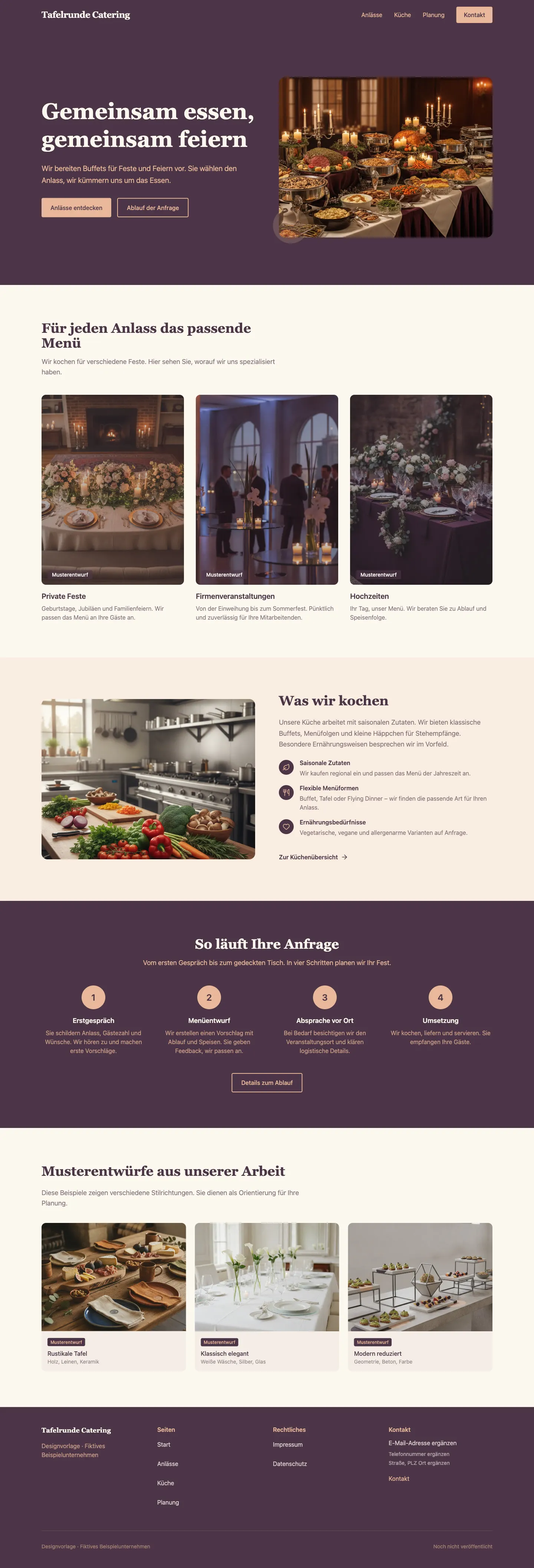 Tafelrunde Catering: Website-Vorlage für Cateringbetriebe