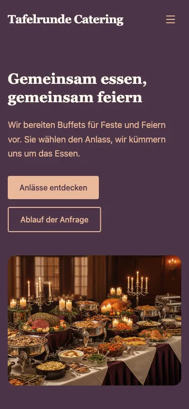 Tafelrunde Catering auf dem Smartphone
