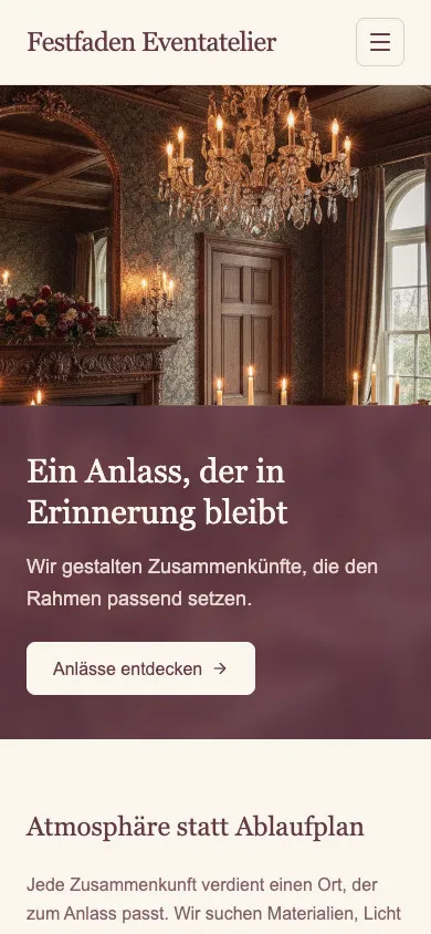 Festfaden Eventatelier auf dem Smartphone