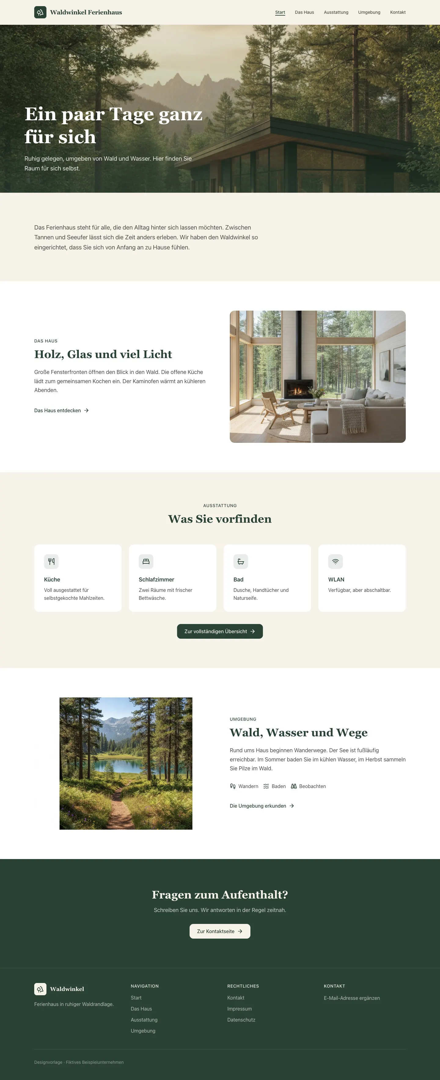 Waldwinkel Ferienhaus: Website-Vorlage für Ferienhäuser und Ferienwohnungen