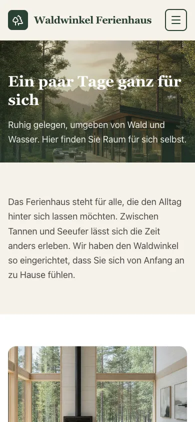 Waldwinkel Ferienhaus auf dem Smartphone