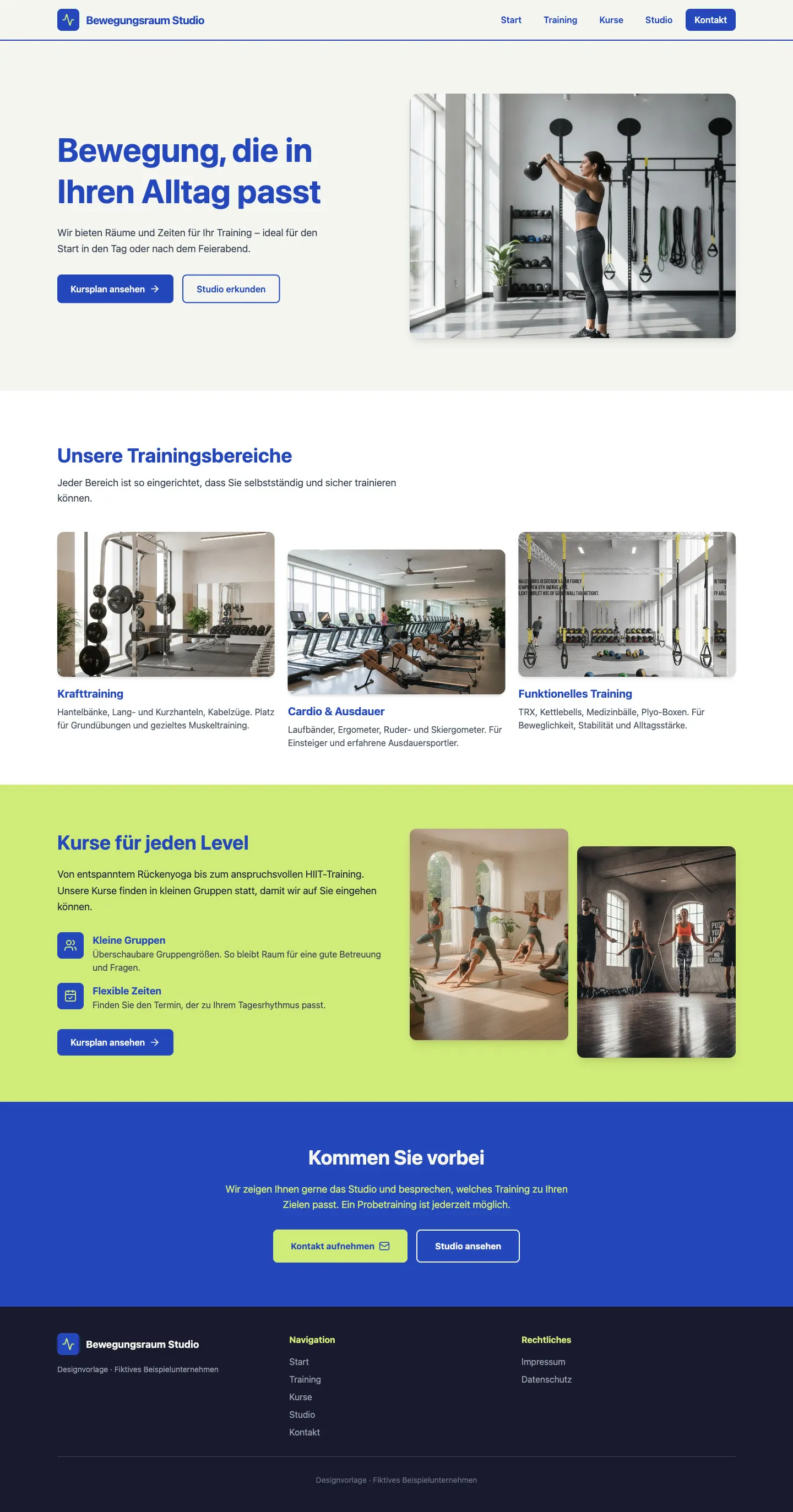 Bewegungsraum Studio: Website-Vorlage für Fitnessstudios