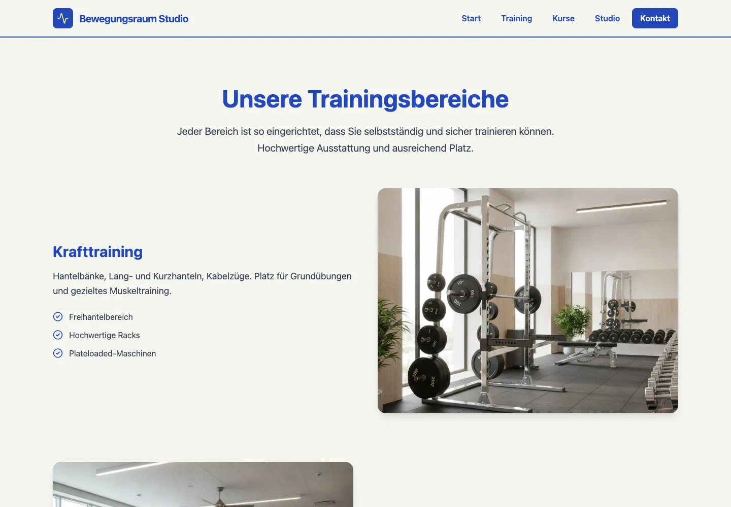 Bewegungsraum Studio: Unterseite Unsere Trainingsbereiche
