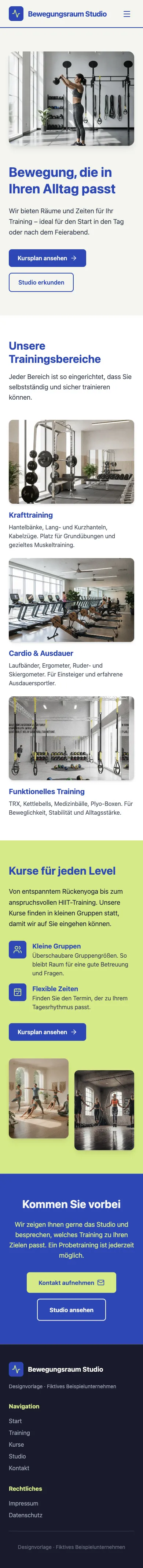 Mobile Startseite von Bewegungsraum Studio