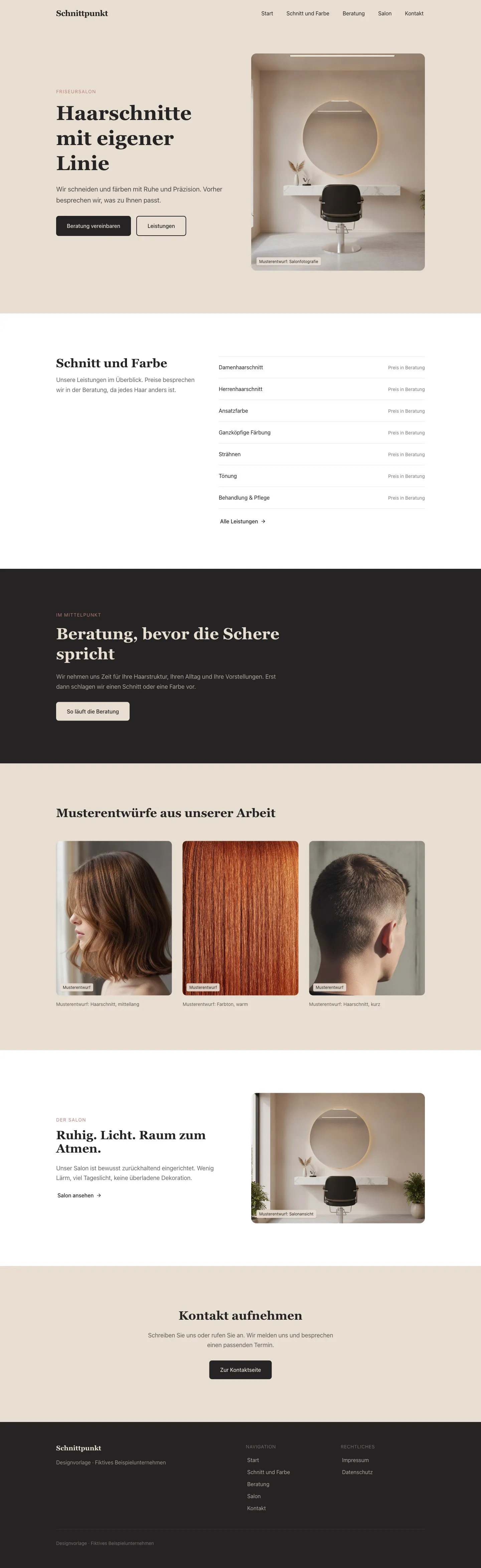 Startseite der Vorlage Schnittpunkt Haarstudio für Friseursalons