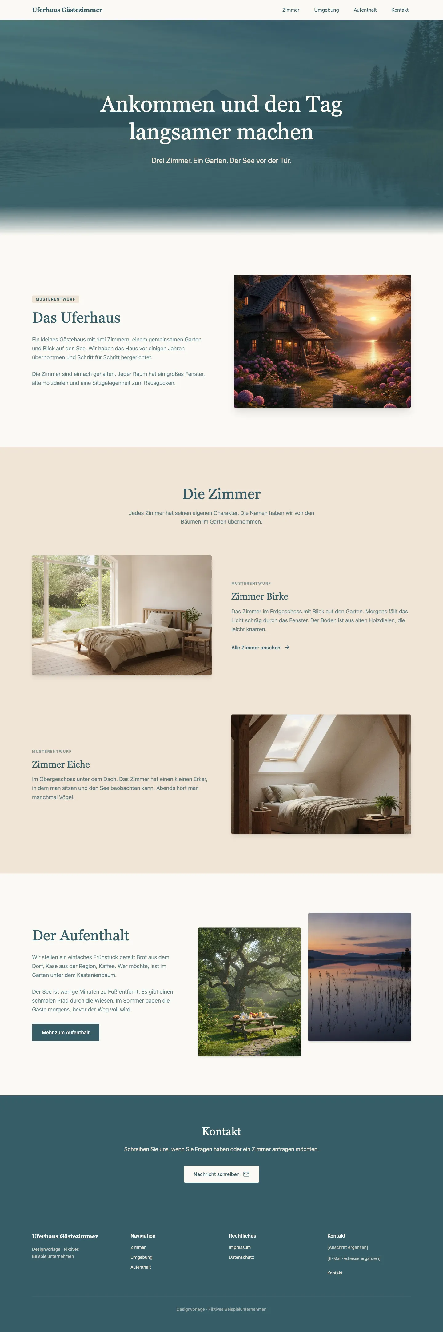 Startseite der Vorlage Uferhaus Gästezimmer für kleine Hotels und Gästehäuser