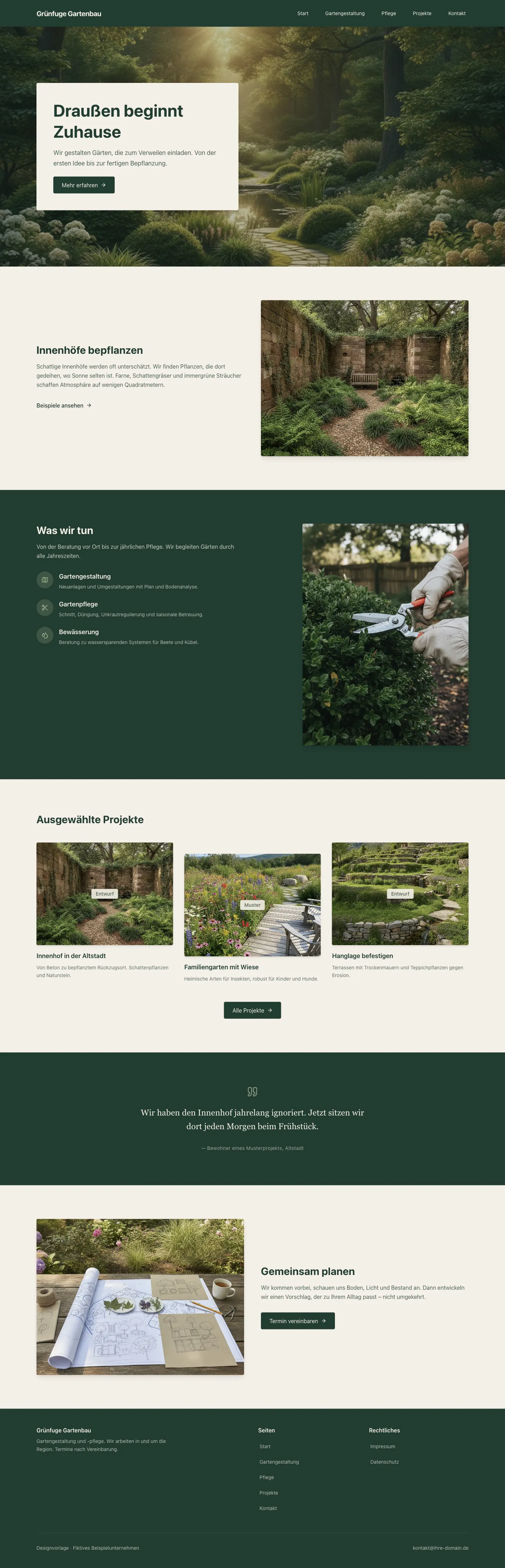 Grünfuge Gartenbau: Website-Vorlage für Gartenbaubetriebe
