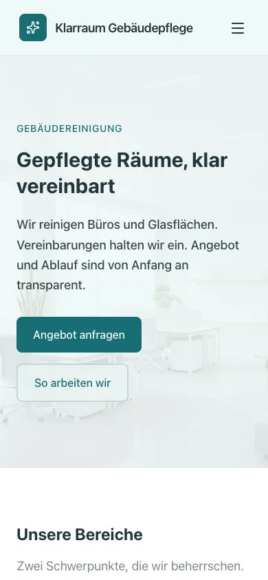 Klarraum Gebäudepflege auf dem Smartphone