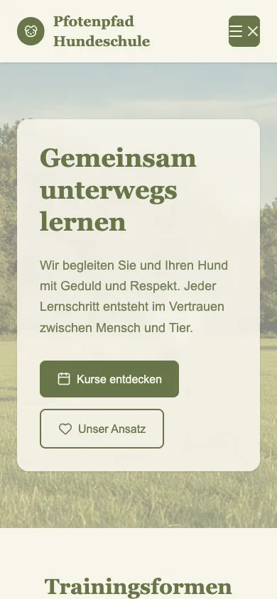 Pfotenpfad Hundeschule auf dem Smartphone