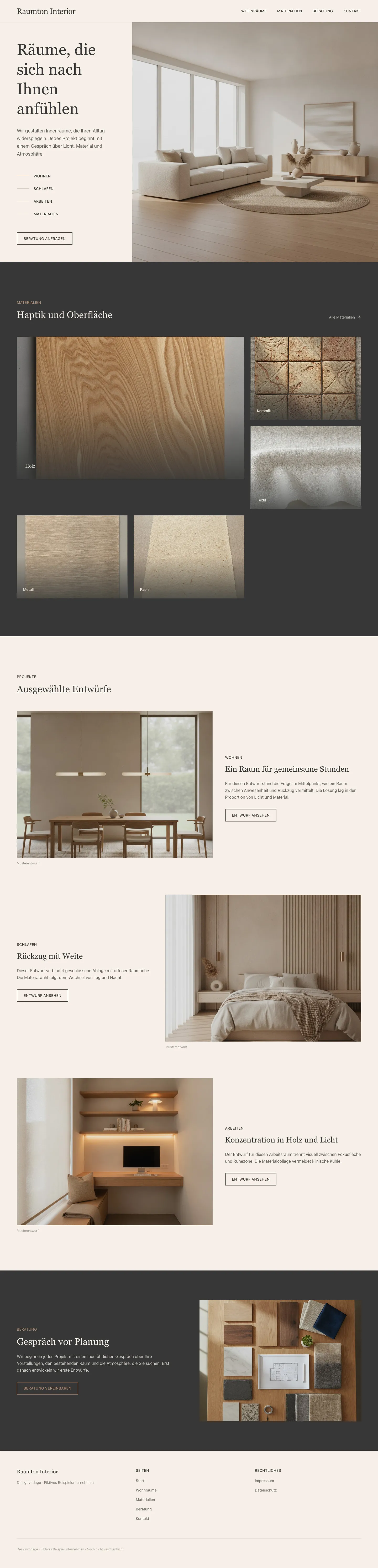 Startseite der Vorlage Raumton Interior für Innenraumgestalter
