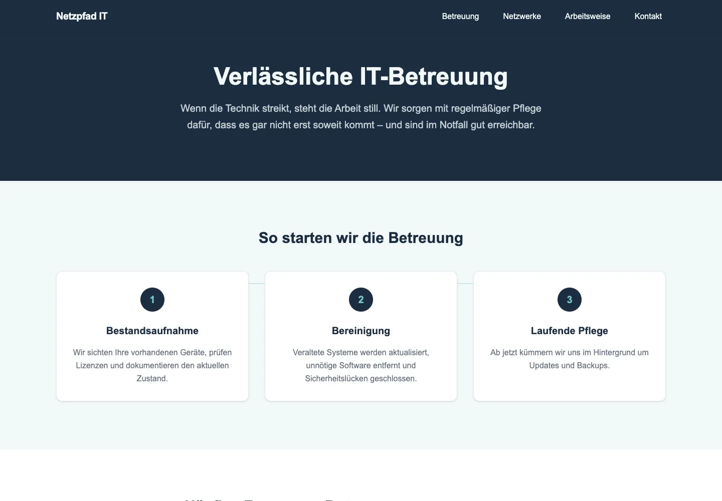 Netzpfad IT: Unterseite Verlässliche IT-Betreuung