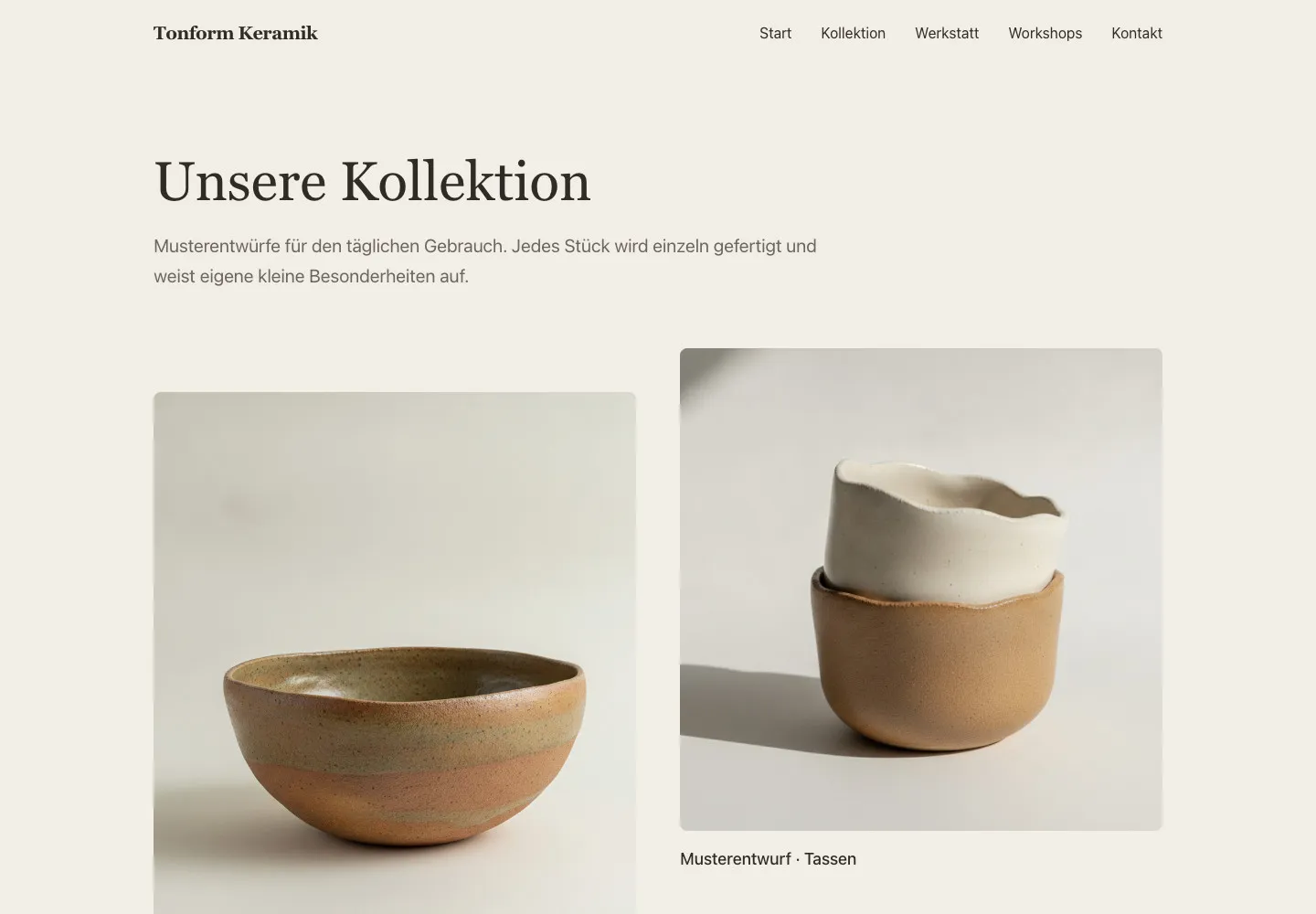 Tonform Keramik: Unterseite Unsere Kollektion
