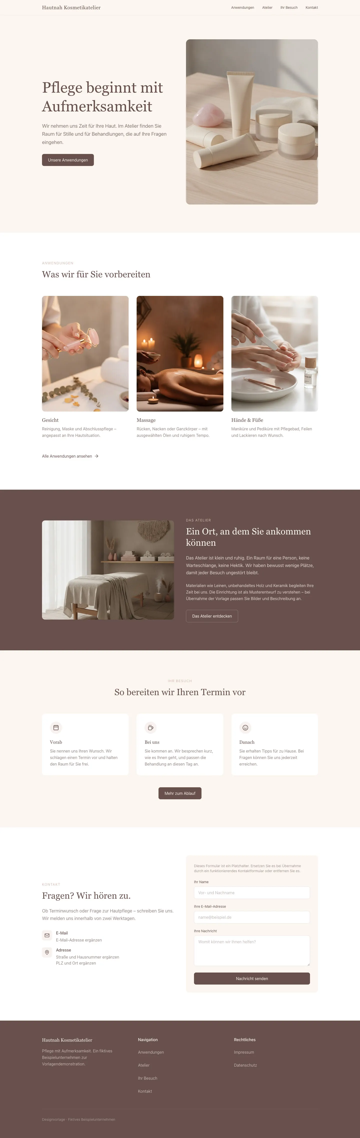 Hautnah Kosmetikatelier: Website-Vorlage für Kosmetikstudios