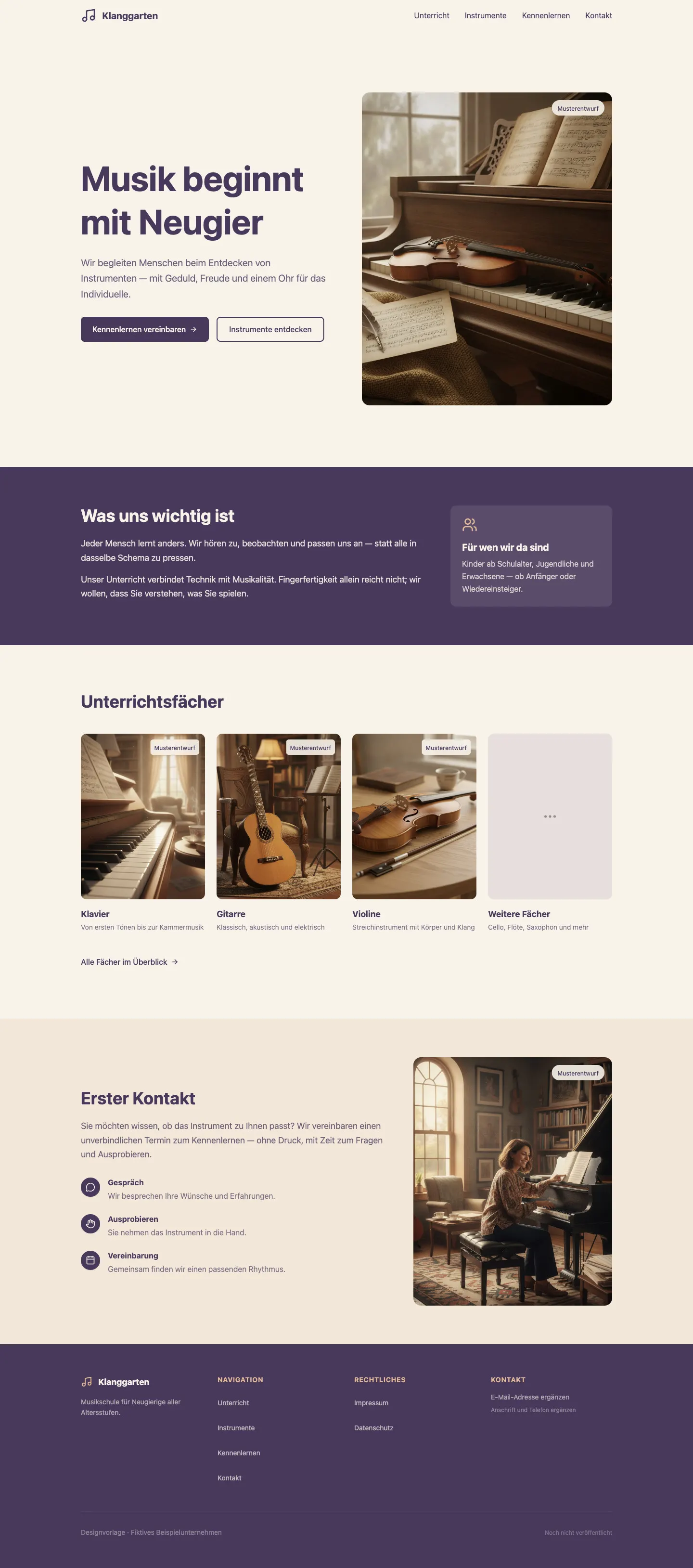 Klanggarten Musikschule: Website-Vorlage für Musikschulen
