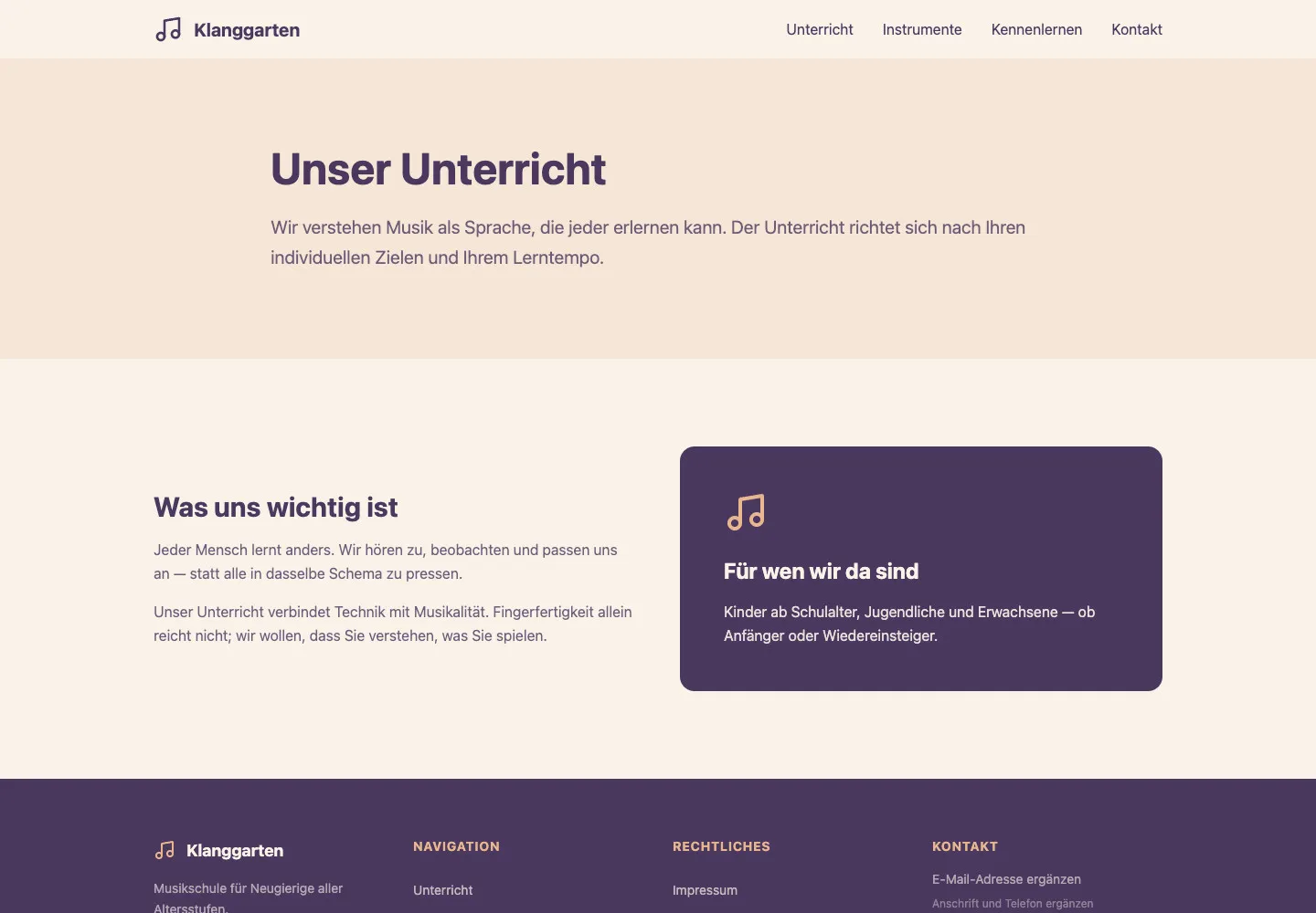 Klanggarten Musikschule: Unterseite Unser Unterricht