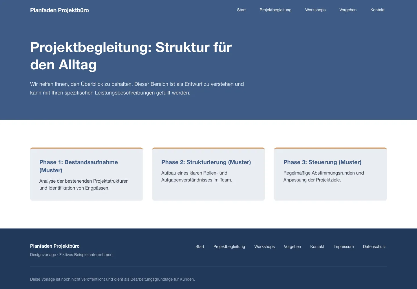 Planfaden Projektbüro: Unterseite Projektbegleitung: Struktur für den Alltag