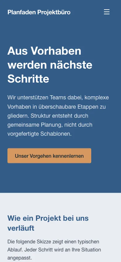 Planfaden Projektbüro auf dem Smartphone