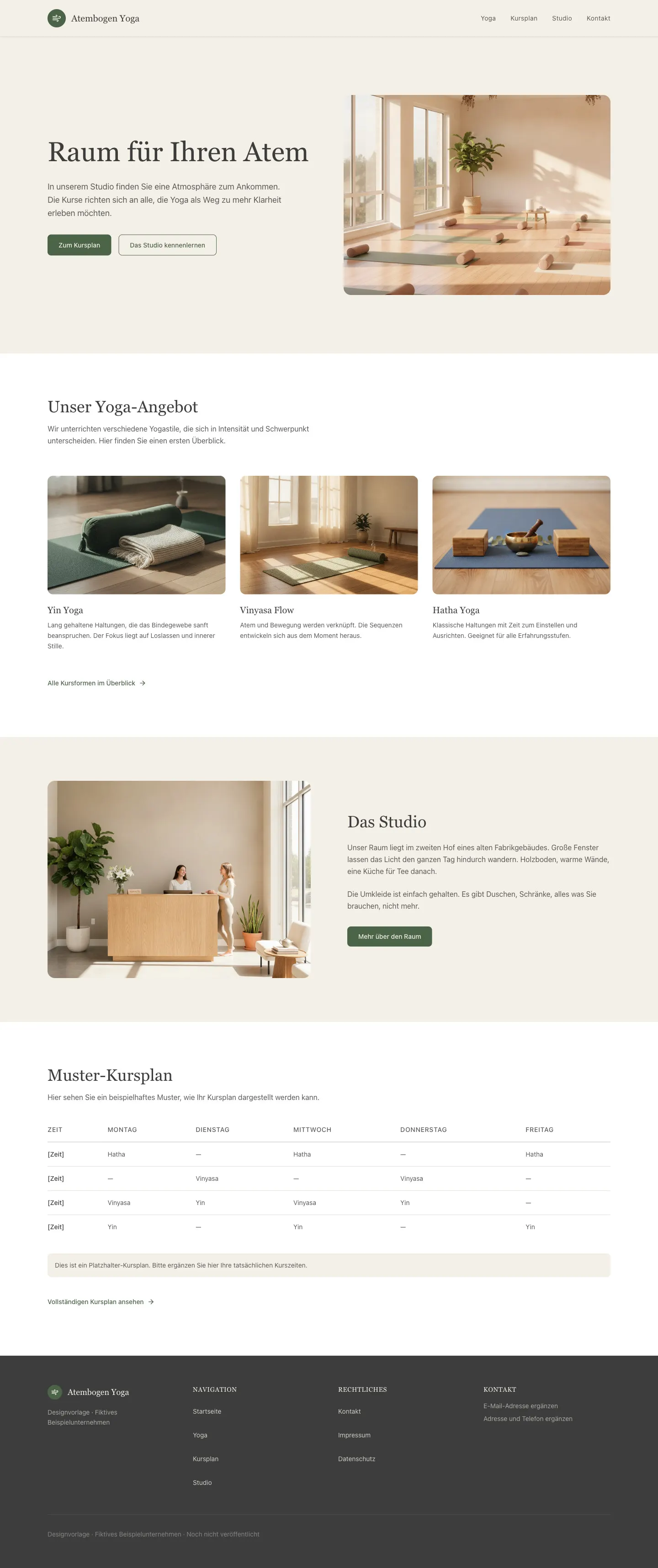 Atembogen Yoga: Website-Vorlage für Yogastudios